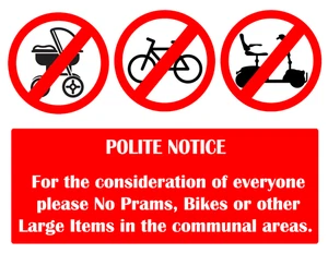No Prams Pushchairs or Strollers In Communal Area Adhesive Sticker 160 mmx 125mm - Picture 1 of 2