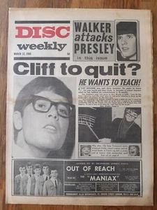 Disc Weekly Newspaper March 12th 1966 Cliff Richard To Quit Cover  - Picture 1 of 2