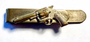 Vintage Gun Revolver Goldtone Tie Clip Bar Clasp - Picture 1 of 2