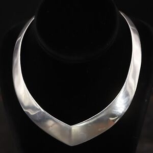 14.5" Heavy Collar Choker Necklace 49g Vtg Sterling Silver Kabana Solid Pointed