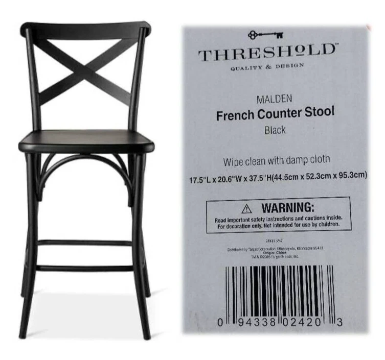 French Counter Stool Black 17.5" L x 20.6" W x 37.5" H THRESHOLD Malden - Image 1 of 1