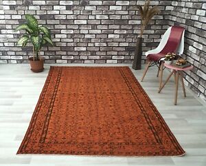 Boho Decor Rug, Vintage Turkish Rug, Orange Wool Rug Carpet, 4.79x7.87 ft H-1800