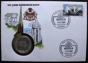 Germany 1989 Numisbrief 10 DM SILVER 800 years Hamburg port SST Nordposta - Picture 1 of 2
