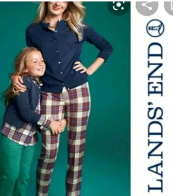  Chinos Lands' End a Cuadros Para Mujer Talla 2 Stewart Pierna Ajustada Multicolor Preppy Nuevos Foto 1 de 4