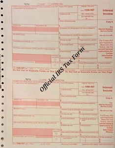 IRS Form 1099-INT BOGO 50% Undated Carbonless Sht Set 2 Recipients SHIPS TODAY  - Picture 1 of 2