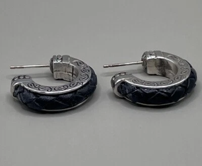 Brighton Women’s Earrings Pierced Silver Plated Metal Black Braided Leather 1” - Image 1 of 4