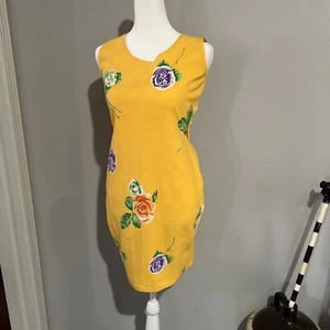 Moda Spiegel Fit Sheath Floral Yellow Dress Womens Size M Sleeveless Stretch - Picture 1 of 3