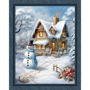 SNOWMAN COTTAGE Fabric Quilt Panel, Christmas, Holiday, Snow - Picture 1 of 1