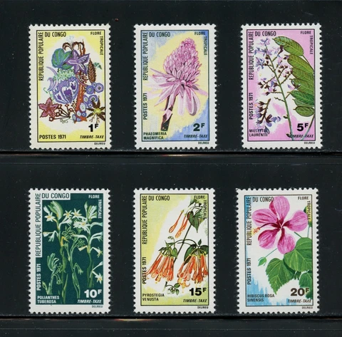 P866   P.R.Congo  1971  flowers flora   POSTAGE DUES   6v.  MNH Cover