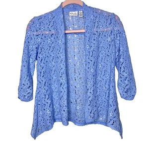 Kim Rogers Light Blue Lace Shark Bite Hem Cardigan With 3/4 Ruched Sleeves - Picture 1 of 7