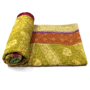 Sofa Cover Kantha Quilt Organic Cotton Bedspread Upcycled Bedding Blanket - Picture 1 of 6