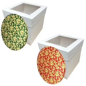 TALL Cake Box with Display Window & Festive Christmas Round Cake Drum Board Set - Picture 1 of 11