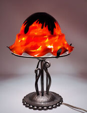 Fiery Orange & Black Lampshade with Wrought Iron Base Vintage Desk Lamp