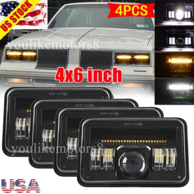 4pcs Fit 1976-1988 Oldsmobile Cutlass Supreme 4x6" LED Headlights Hi/Lo Beam DRL - Image 1 of 4