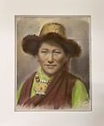 J A Hulbert Pastel portrait Of A  (Tibetan man in traditional head dress)