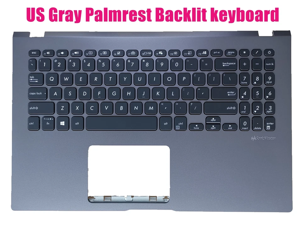 Teclado retroiluminado con reposamanos gris EE. UU. para Asus X509F X509D K509F K509U X509U Foto 1 de 2