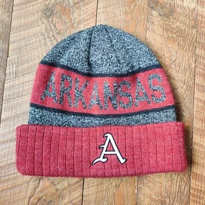 Arkansas Razorbacks Cuffed Knit NCAA Beanie Cap Hat Red Grey Unisex Mens Womens - Picture 1 of 4