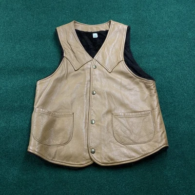 复古皮革背心男式 40 棕色 70S 有内衬鹿皮美国西部制造 — 第 1/4 张图片