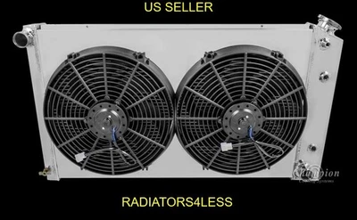 3 ROW 铝制收音机 Shroud 14 英寸粉丝 PONTIAC TEMPEST BUICK 型号 28 英寸核心 — 第 1/2 张图片