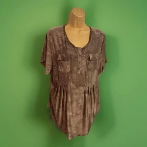 Neu Shannon Ford New York Top Größe 1X Beige Kurzarm Polyester Elasthan - Bild 1 von 11