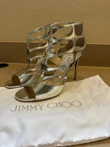 Jimmy Choo Ren 100 Silver Leather Cutout Cage Heels Sandals Sz 39 8.5 NEW NWOB - Picture 1 of 17
