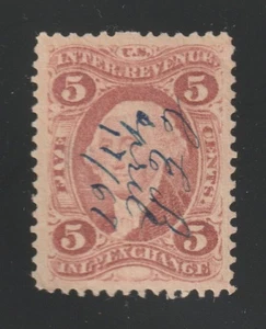 Scott # R27c, Used, VF-XF, 5¢ Inland Exchange, Blue Manuscript Cancel - Picture 1 of 2