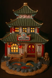Casa de té Lemax Pagoda 2005 exclusiva de Lenox iluminada pueblo asiático funciona - Imagen 1 de 14
