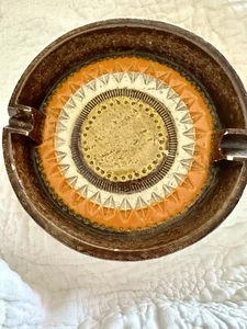 VTG Aldo Londi For Botossi Brn/Orange Italian Ceramic Pottery Ashtray Marked 8” - Picture 1 of 9