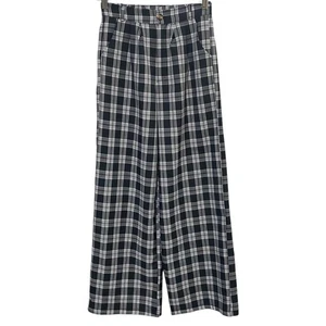 Pantalón Retro Transparente Cuadros Tartán Pierna Ancha con Bolsillos - Imagen 1 de 6