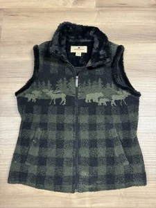 WOOLRICH WOMENS GREEN AND BLACK PLAID VEST SIZE MEDIUM MOOSE PRINT - Picture 1 of 7