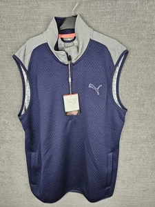 Puma Golf Men's Size M Medium Pwrwarm 1/4 Zip Vest Peacoat Navy/Grey - BNWT - Picture 1 of 9