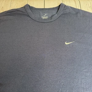 Nike DriFit Embroidered Swoosh Logo Short Sleeve T-Shirt Men's Large Navy Blue - Picture 1 of 11