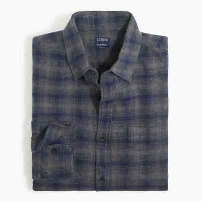 J. Camisa Crew masculina ajuste clássico flanela botão frontal média nova com etiquetas cinza azul marinho M - Imagem 1 de 4