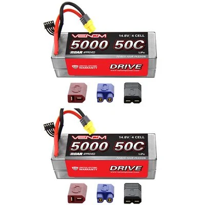 Venom 50C 4S 5000mAh 14.8V Hard Case RC LiPo Battery ROAR with UNI Plug x2 Packs - Image 1 of 3