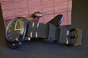 PULSERA RELOJ 26 24 22MM NEGRO MARRÓN RAYAS AUTÉNTICAS HECHAS A MANO PARA PANERAI MA STRAP - Imagen 1 de 12