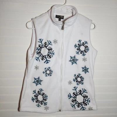 Jane Ashley Chaleco Mujer Talla Md Copo de Nieve Blanco Azul Plata Negro Navidad Invierno Foto 1 de 4