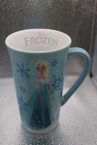 Disney Store Frozen Princess Elsa Tall Coffee Tea Blue Ceramic Mug Snowflakes 6" - Picture 1 of 10