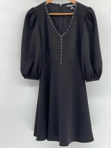 Vestido Karl Lagerfeld Mujer Talla 2 Negro Globo Manga 3/4 Cuello en V - Imagen 1 de 12