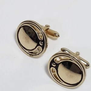 Goldfarbene Swank Kreis Manschettenknöpfe Spiegel Design vorne 3/4" quer - Bild 1 von 4