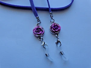 LEATHER SUEDE CORD BEADED EYEGLASSES HOLDER READERS CHAIN NECKLACE LOBSTER CLASP - Picture 1 of 3