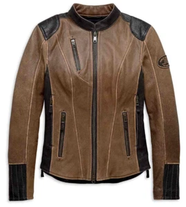 Harley-Davidson Women's Triple Vent Gallun Brown Leather Jacket 98066-19VW XS - Picture 1 of 3