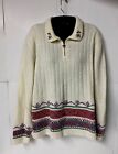 Vintage Alfred Dunner Ribbon Bead Embroidered Floral Quarter Zip Sweater Size XL