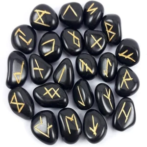 Lot de pierres en cristal rune agate noire Elder futhark Reiki pierre précieu... - Imagen 1 de 3