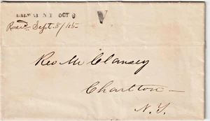 1845 Stampless folded letter st line GALWAY NY Saratoga Co written letter (i96) - Picture 1 of 2