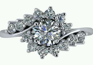 1.70 ctw F SI round ideal cut diamond halo engagement ring 18k white gold size 7 - Picture 1 of 3