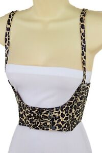 Women Brown Stretch Leopard High Waist Corset Strap Silver Buckles Belt Size S M