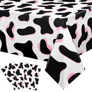 Tiamon 3 Pcs Pink Cow Print Tablecloth 108 x 54 Inch Cow Birthday Party Table... - Picture 1 of 6