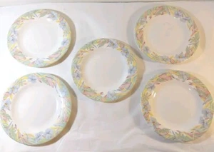 5 Vtg Arcopal France Dessert Salad Milk Glass Plates Floral Pastel Gastronomie - Picture 1 of 8