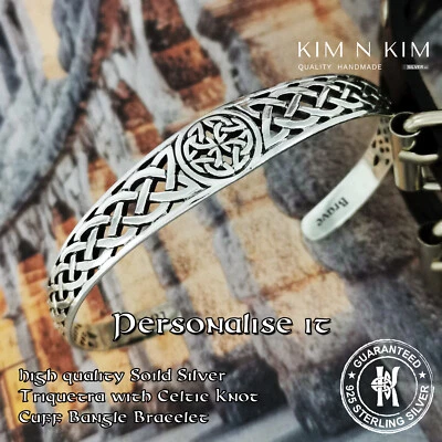 Viking Triquetra with Celtic Knot Cuff Bangle ✔️Personalised✔️925 Silver✔Quality - Image 1 of 4