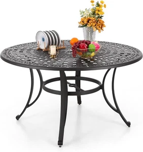 54" Dia Patio Dining Tables Outdoor Aluminum Round Table with 2.1" Umbrella Hole - Picture 1 of 7